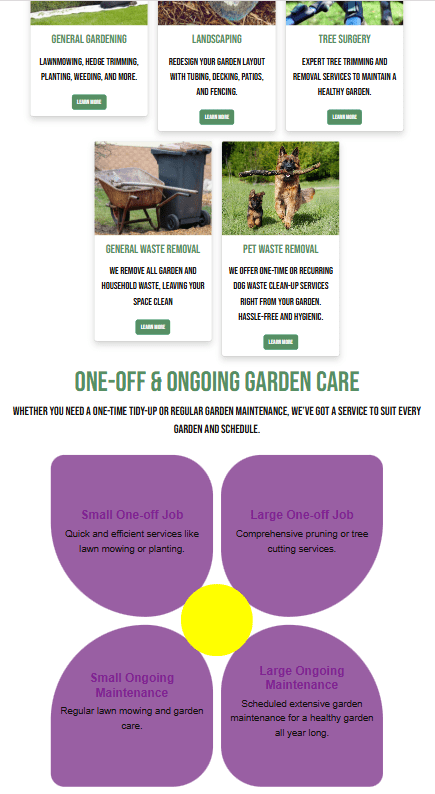 GreenRoots Gardening services section screenshot
